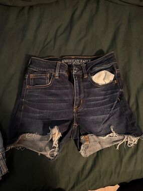 American Eagle Outfitters dark indigo distressed denim cutoff shorts